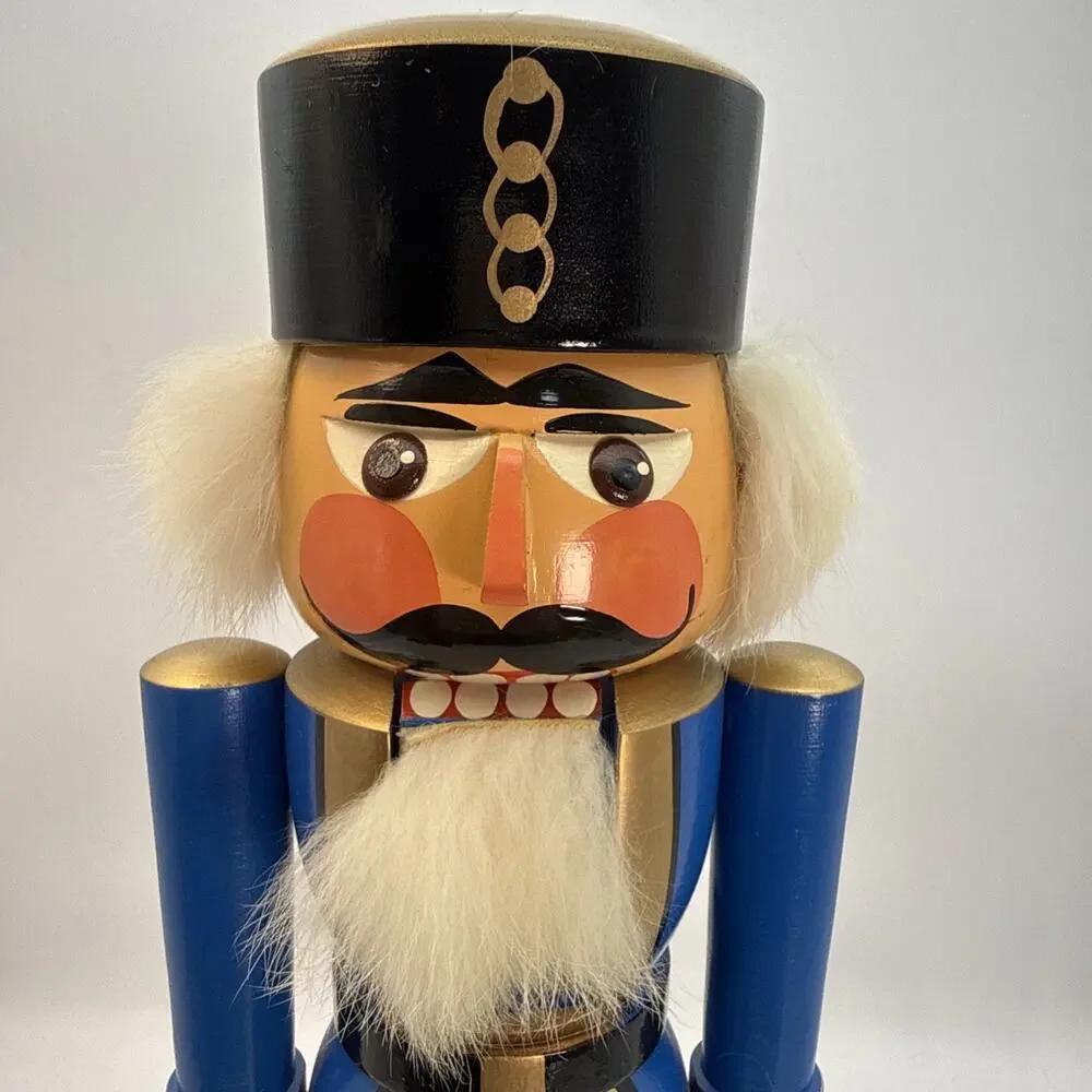 German Solider Nutcracker With Fur Hair Made In Germany Democratic Republic 14”
